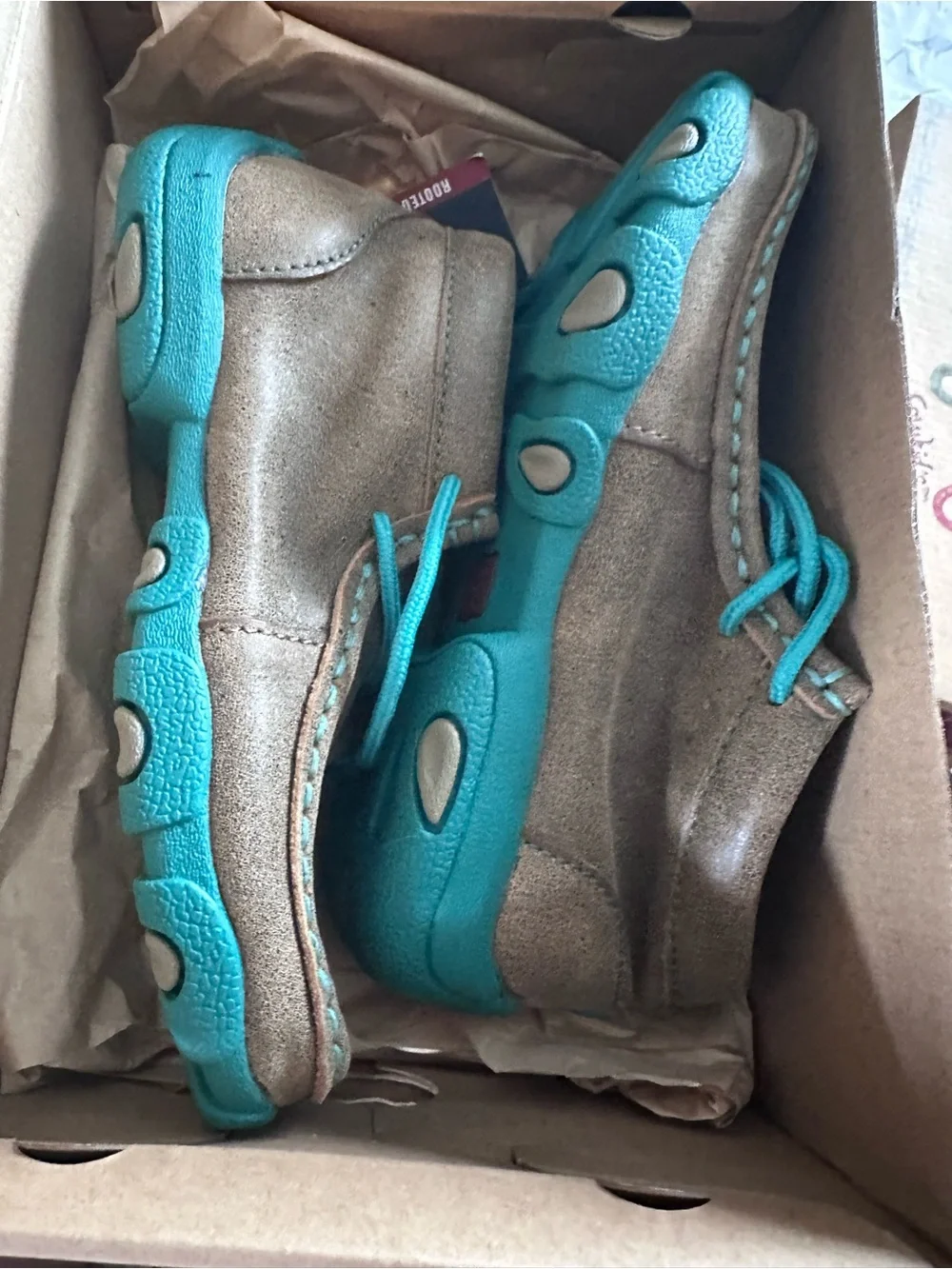 Twisted X Kids Brown Moccasin with Teal Accents